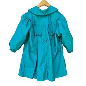 ROTHSCHILD Vtg Girl's Rain Trench Coat Sz 6 Teal Green Bows Pleated Classic